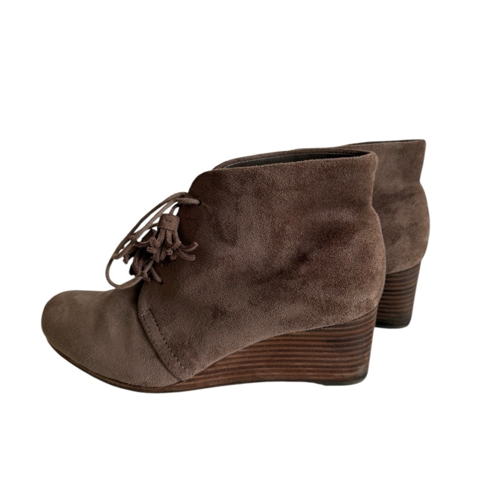 Dr. Scholl’s Dakota Taupe Brown Suede Ankle Booties with Wedge Heel Lace-Up - Picture 5 of 10